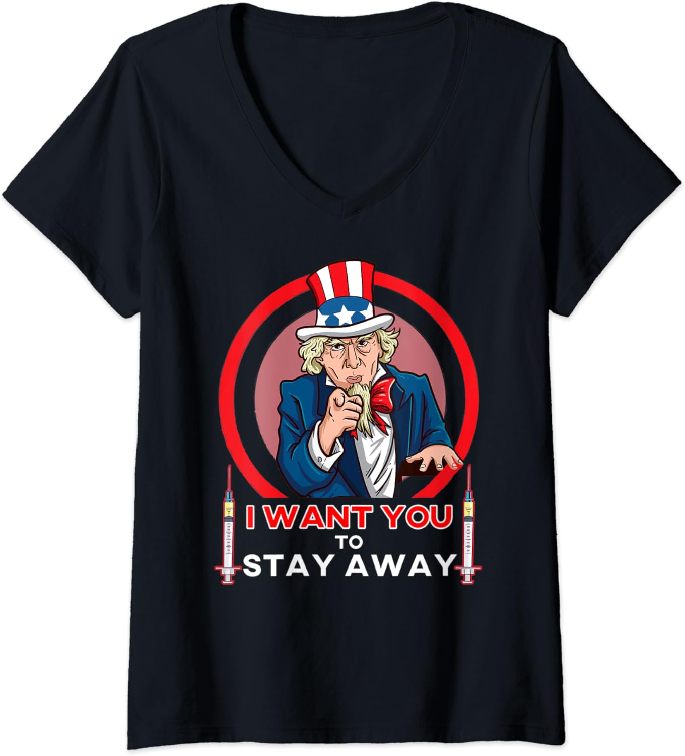 Damen Onkel Sam 4. Juli USA Lustiger Impfstoff Kinder Jungen TShirt mit VAusschnitt Amazon